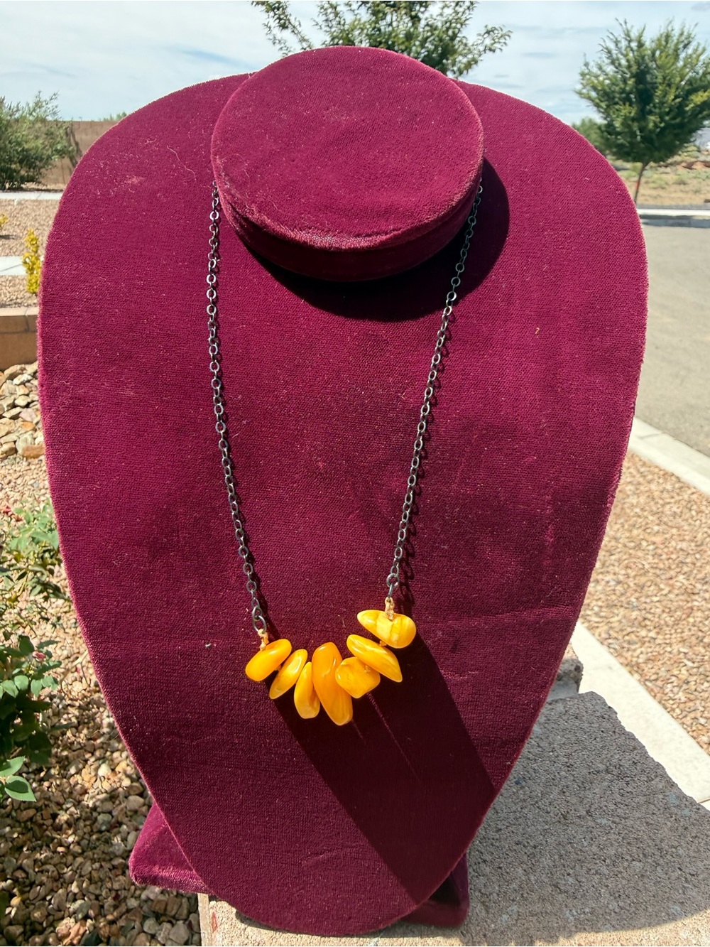 Artisan Raw Amber Nugget Choker Necklace Organic Freeform Honey Yellow 18"